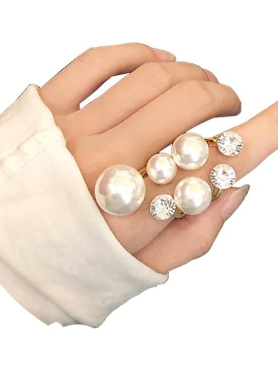 Jewelry - Pearl Ring for Women Promise Stacking Pearl Rings Adjustable Open Pearls Finger